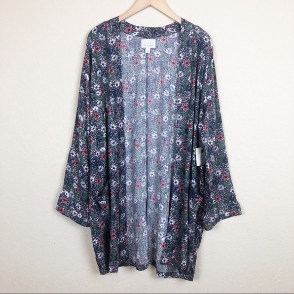 hinge • open front floral print kimono jacket - Picture 3 of 7